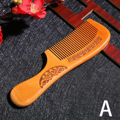 Natural Peach Wood Hair Comb Close Teeth Anti-static Brash