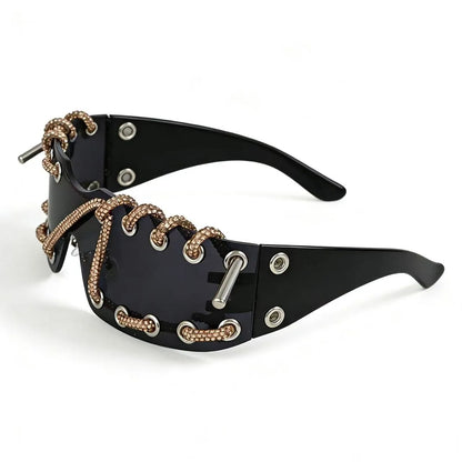 Punk Y2k Frameless Crystal Chain One-piece Bling Sunglasses