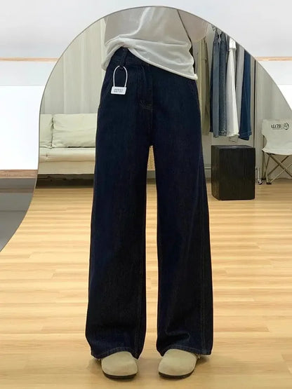 Dark Blue High Waist Loose Wide Leg Pants Jeans