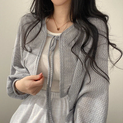 Thin White Cardigan Korean Sleeve Short Top