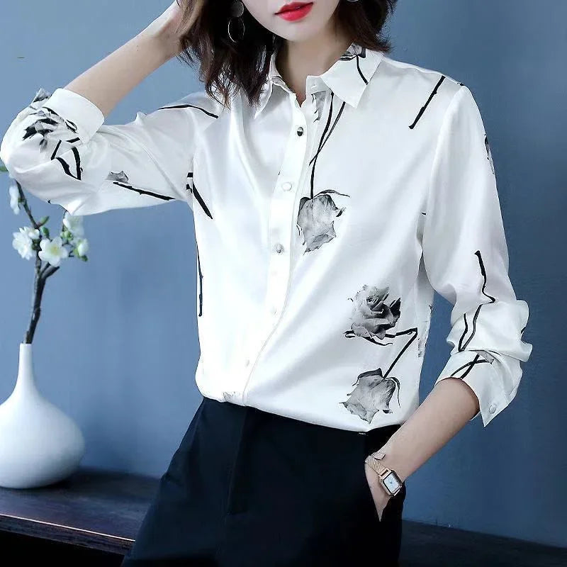 Casual Long Sleeve Flower Printed Blouse