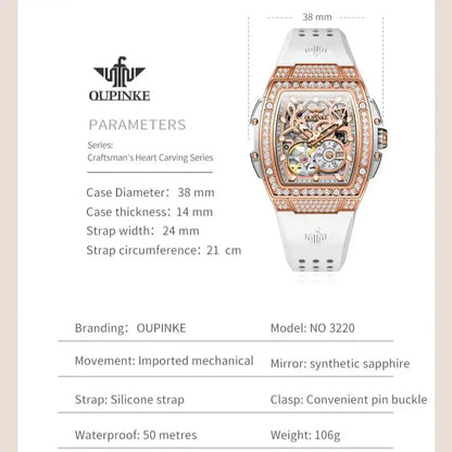 Luxury Skeleton Flywheel Tonneau Dial Automatic Mechanical Diamond Watch