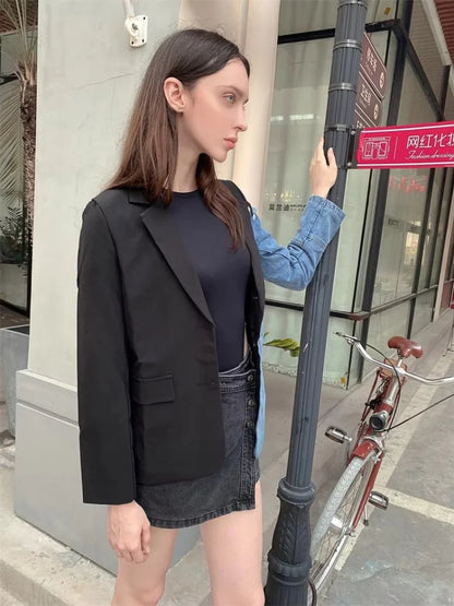 Blazer Patchwork Jackets  Winter Irregular Long Sleeve Loose Korean Coat