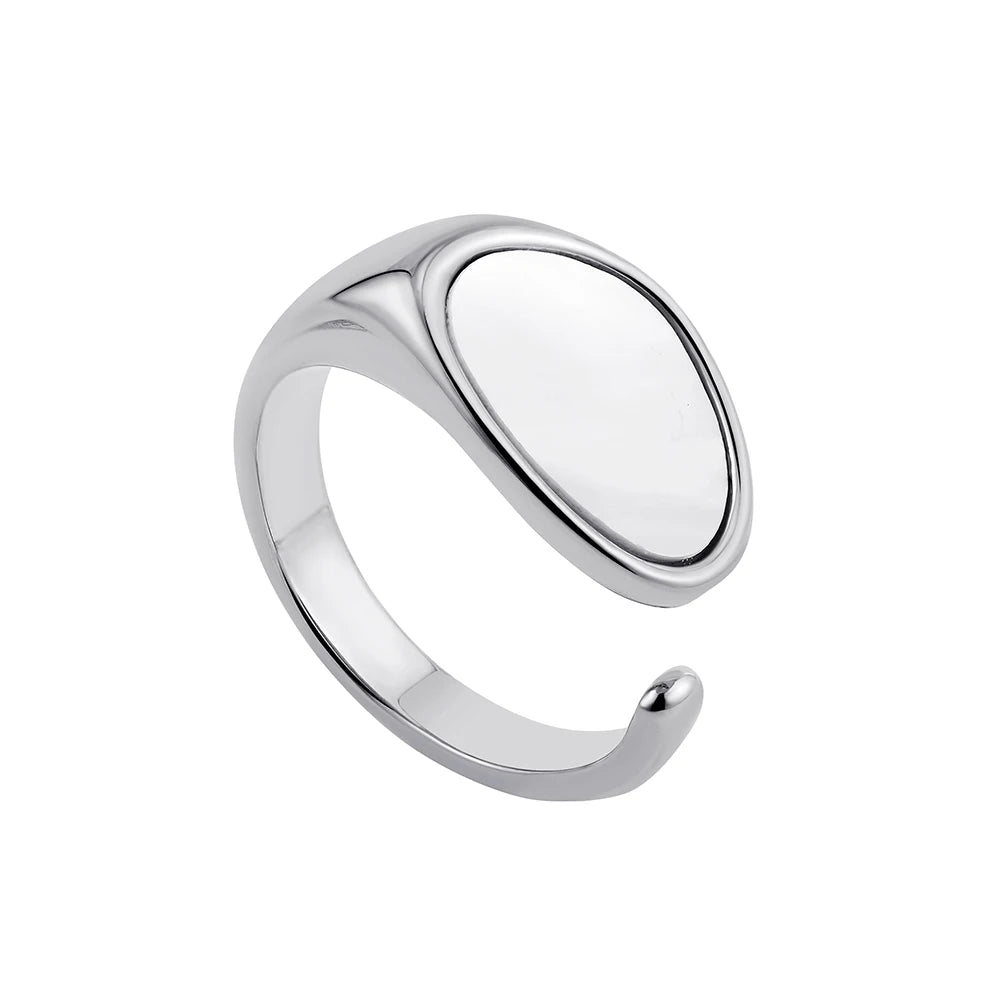 Creative Gold Plated Stainless Steel Simple Geometric Round Natural Stone Ring