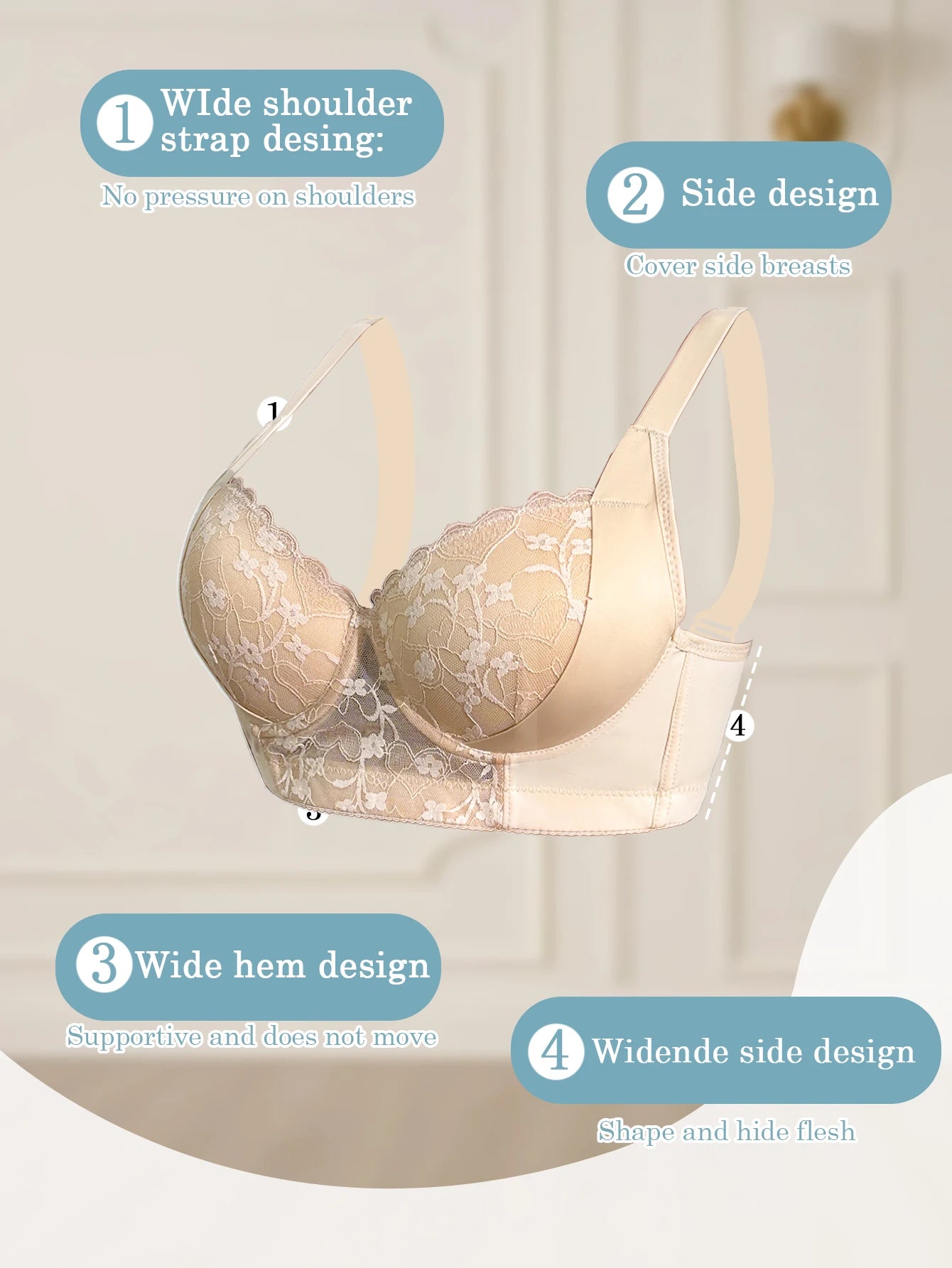 Sexy A B C D Cup Lace Bra Floral Splicing Bra Lingerie