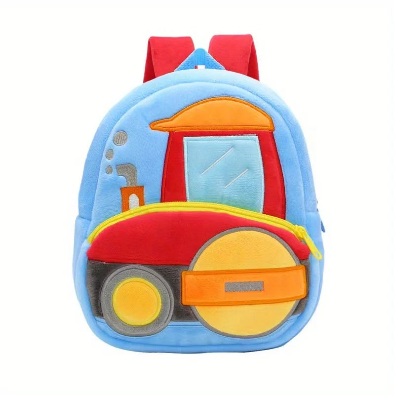 Cartoon Plush Kid Backpack Engineering Vehicles Kindergarten Schoolbag
