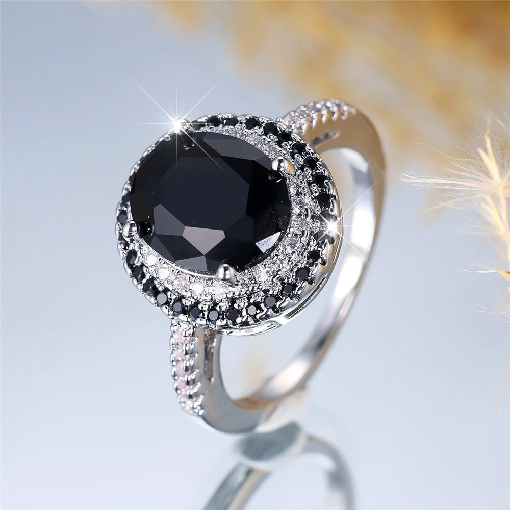 Luxury Black Zircon Stone Oval Rings