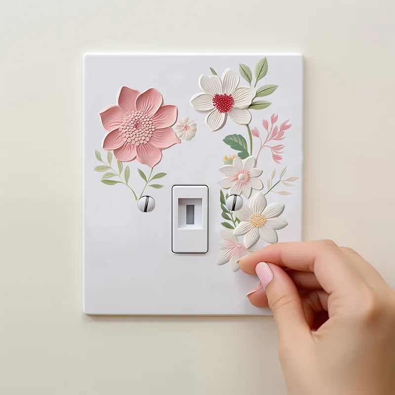 Beautiful flowers Switch Wall Sticker PVC Removable Waterproof sticker