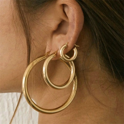 Classic Stainless Steel Ear Buckle Gold Small Large Circle Hoop Earrings