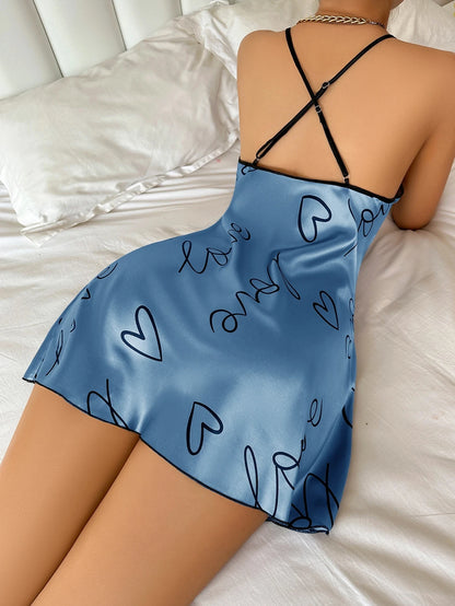 Heart Round Neck Spaghetti Pyjama