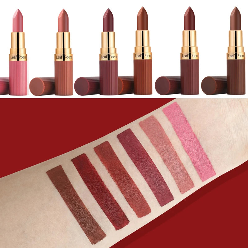6 Color Matte Lipstick Velvet Dark Brown Lip Gloss Waterproof Lip Stick