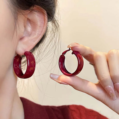Red Large Circle Hoop Earrings
