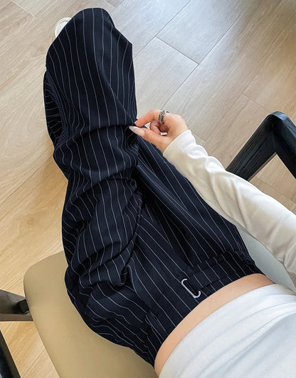 بنطال خريفي عتيق فضفاض مخطط واسع الساق