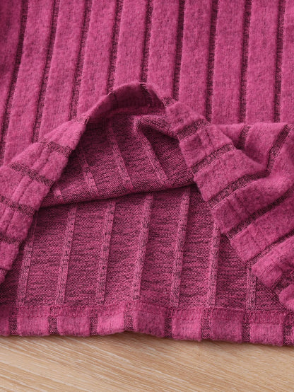 Girls' Casual Ribbed Long-Sleeved Hoodie And Trousers Set