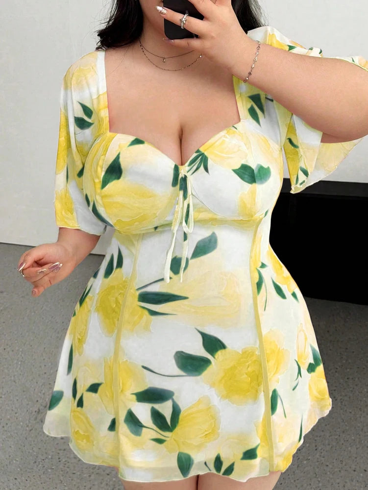 Plus Size Romantic Ruffle Sleeve Dress