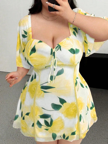 Plus Size Romantic Ruffle Sleeve Dress