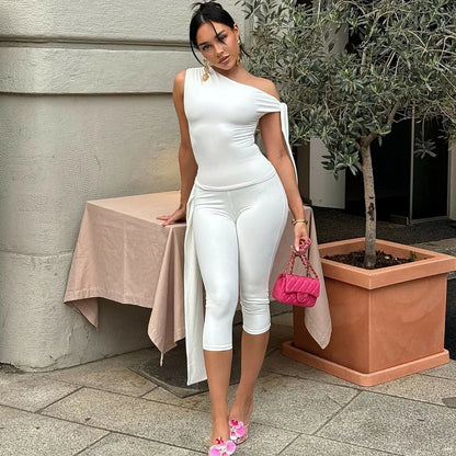 One Shoulder Sleeveless Sexy Set