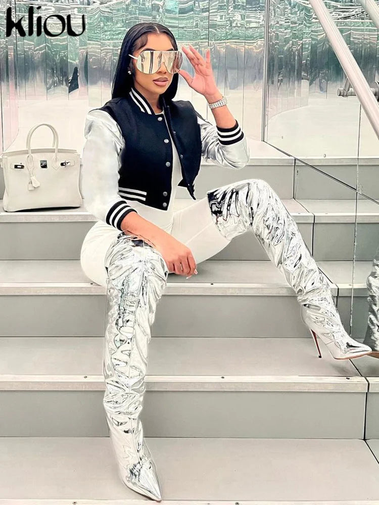 Letter Shape Patchwork Casual Long Sleeve Single Breasted Jacket