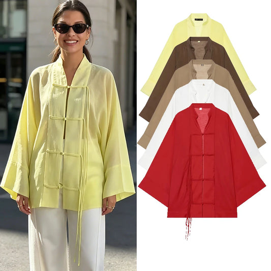 Elegant Loose Long Sleeve Casual See Through Thin Top Blouse