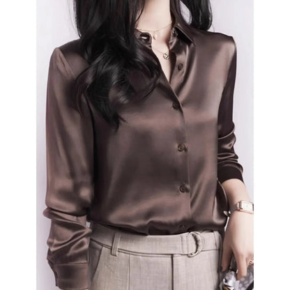 Casual Elegant Satin Long Sleeved Shirt