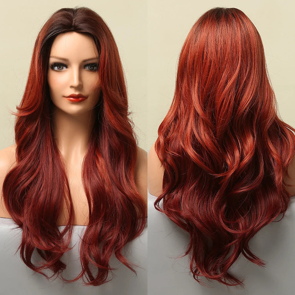 Brown Blonde Long Straight Synthetic Wigs