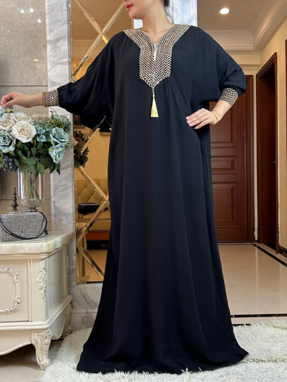 Muslim Long Sleeve Cotton With Big Scarf African Abaya