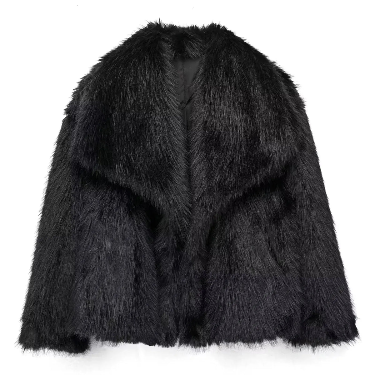 Elegant Faux Fur Warm Fluffy Loose Long Sleeve Lapel Jacket