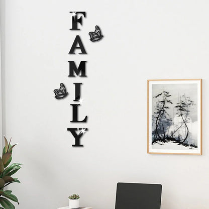 Two butterflies English Letters Family 3D Mirror Wall Stickers