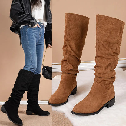 Round Head Square Heels Increase Large Size Winter High Boots