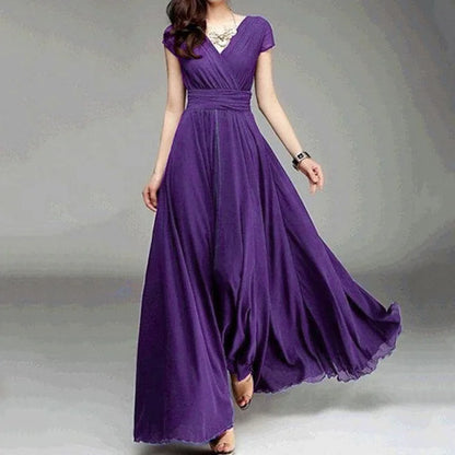 Short-Sleeved Chiffon Evening Dress