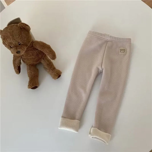 Autumn Fleece Cartoon Bear Elastic Skinny Warm Leggings