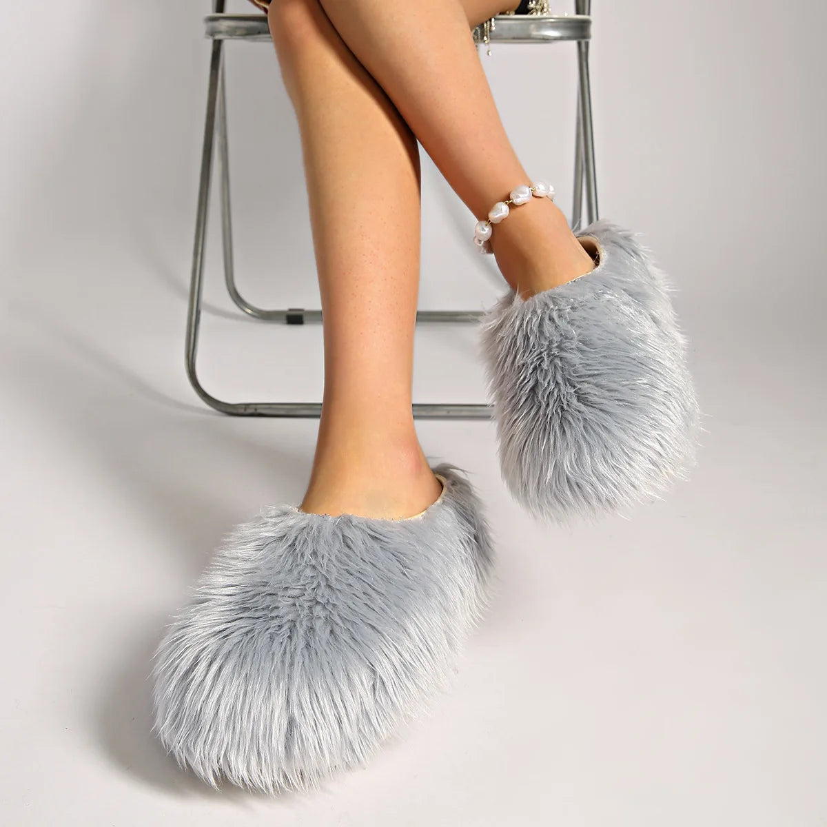 Faux Fur Platform Thick Sole Slippers