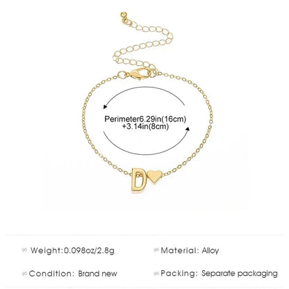 Letters English Initial Letter Heart Bracelet