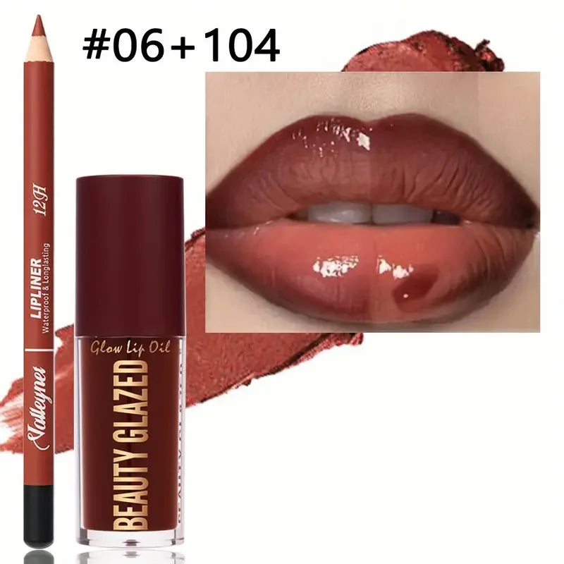 2pcs/SET Makeup Set Matte Lip Liner + Moisturizing Colored Lip Oil Long-Lasting