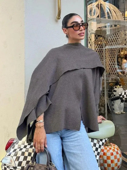 Autumn Winter Commuter Loose Oversize Elegant Split Chic Scarf Jacket
