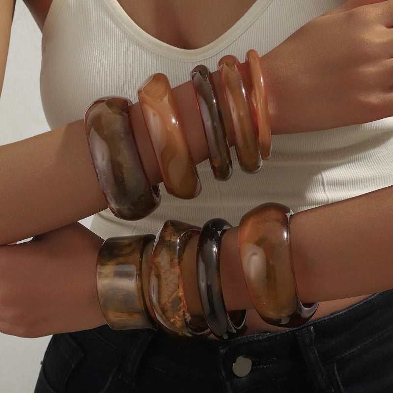 DANA Coffee Thick Resin Bangles Geometric Bracelets