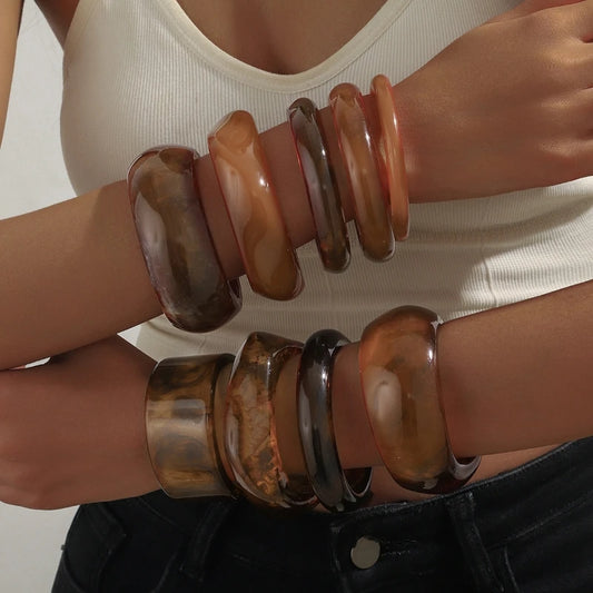 DANA Coffee Thick Resin Bangles Geometric Bracelets