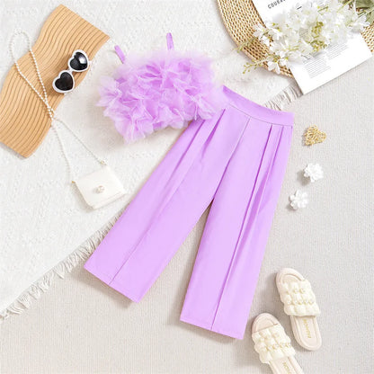 Summer Princess Floral Tops+Wide Leg Pants Sets