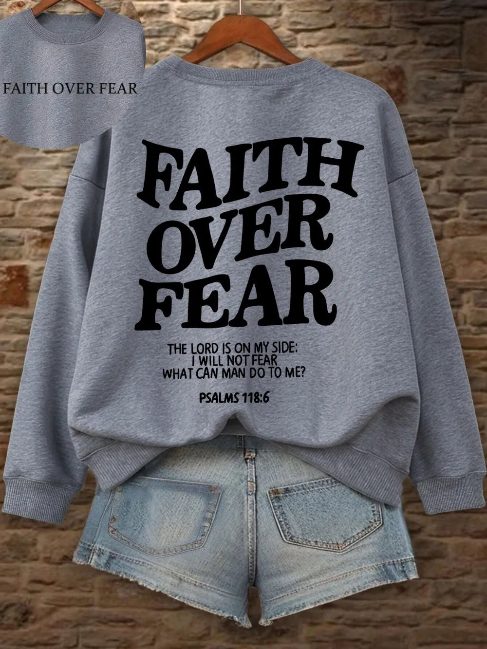Casual Hoodies Faith Over Fear Letter Printing Sweatshirts Pocket Pullovers
