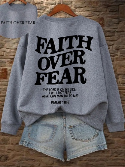 Casual Hoodies Faith Over Fear Letter Printing Sweatshirts Pocket Pullovers