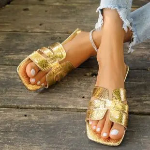 Lightweight Square Open toed Flat Slippers
