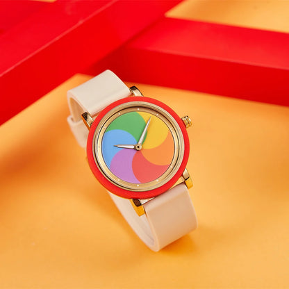 Rainbow rotating dial silicone strap watch