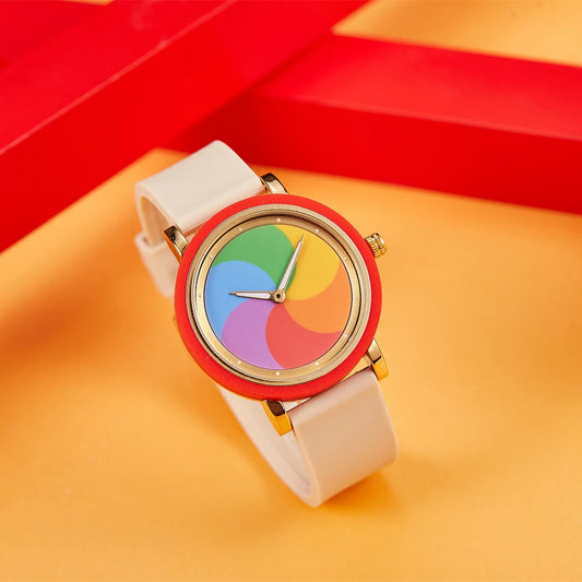 Rainbow rotating dial silicone strap watch