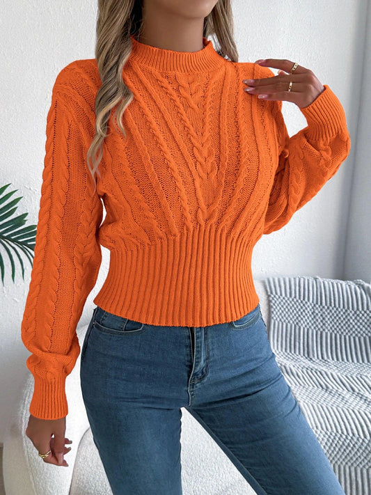 Contoured Round Neck Long Sleeve Fall Pullover Sweater