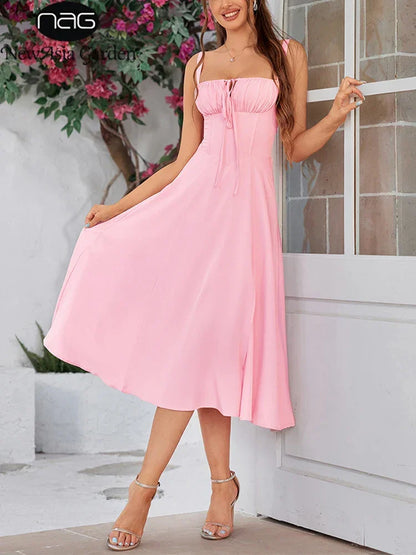 Sweet Solid Sleeveless Long Dress