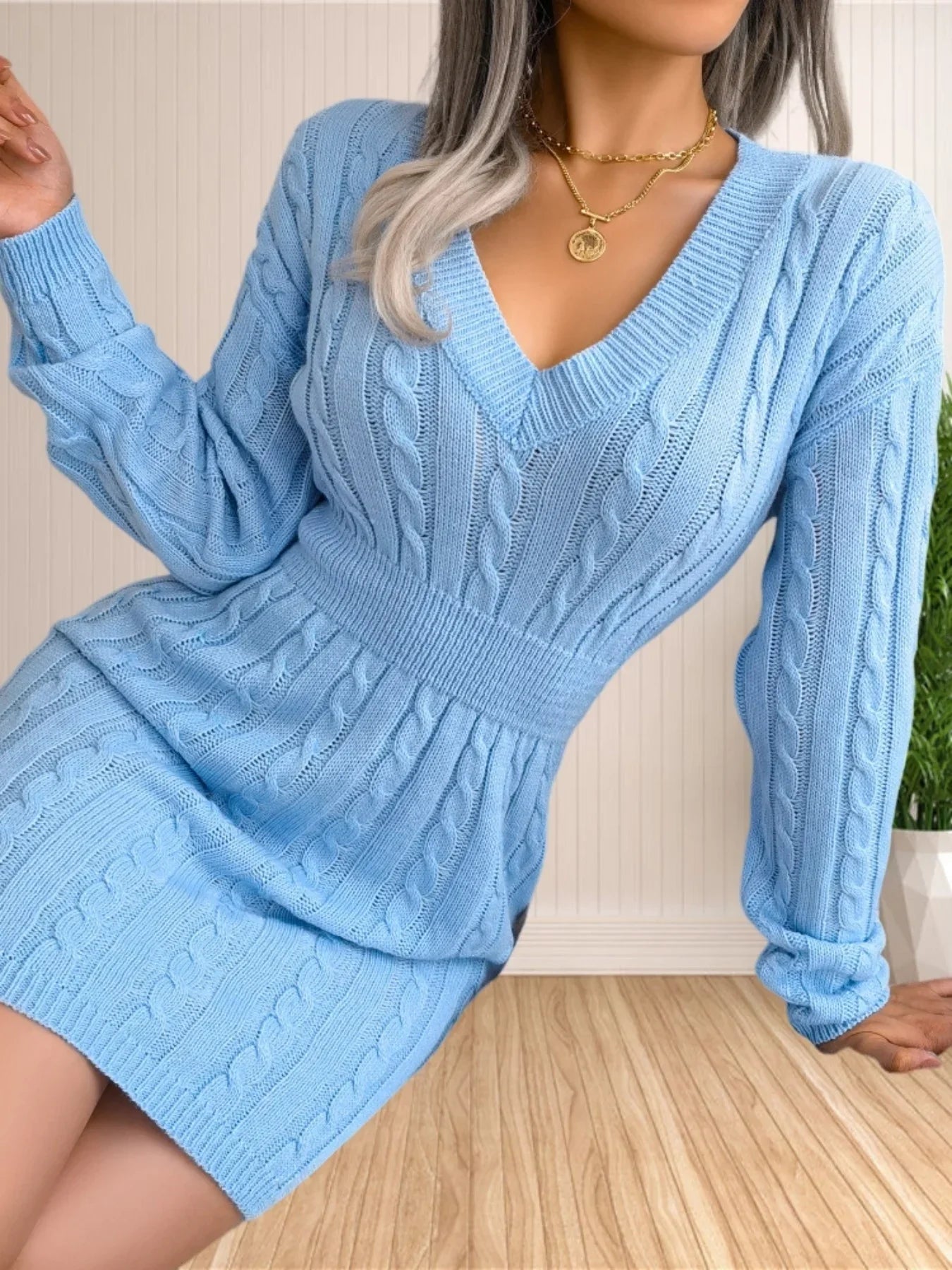 Sweater Cocktail V Neck Knitted Dress