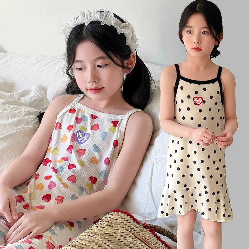 Girls Cotton Flower Dot Plaid Dress