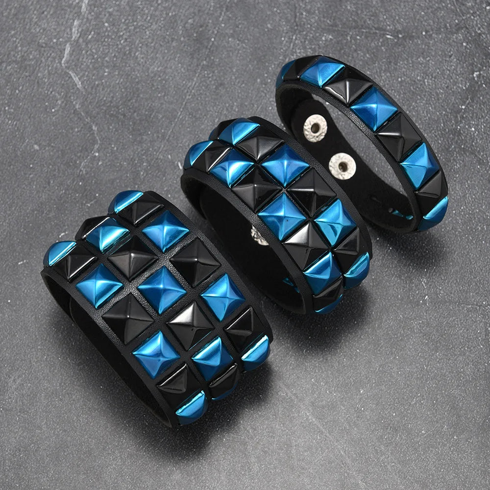 3Pcs/Set Contrasting Rivets Leather Wrist Big Wide Bracelet