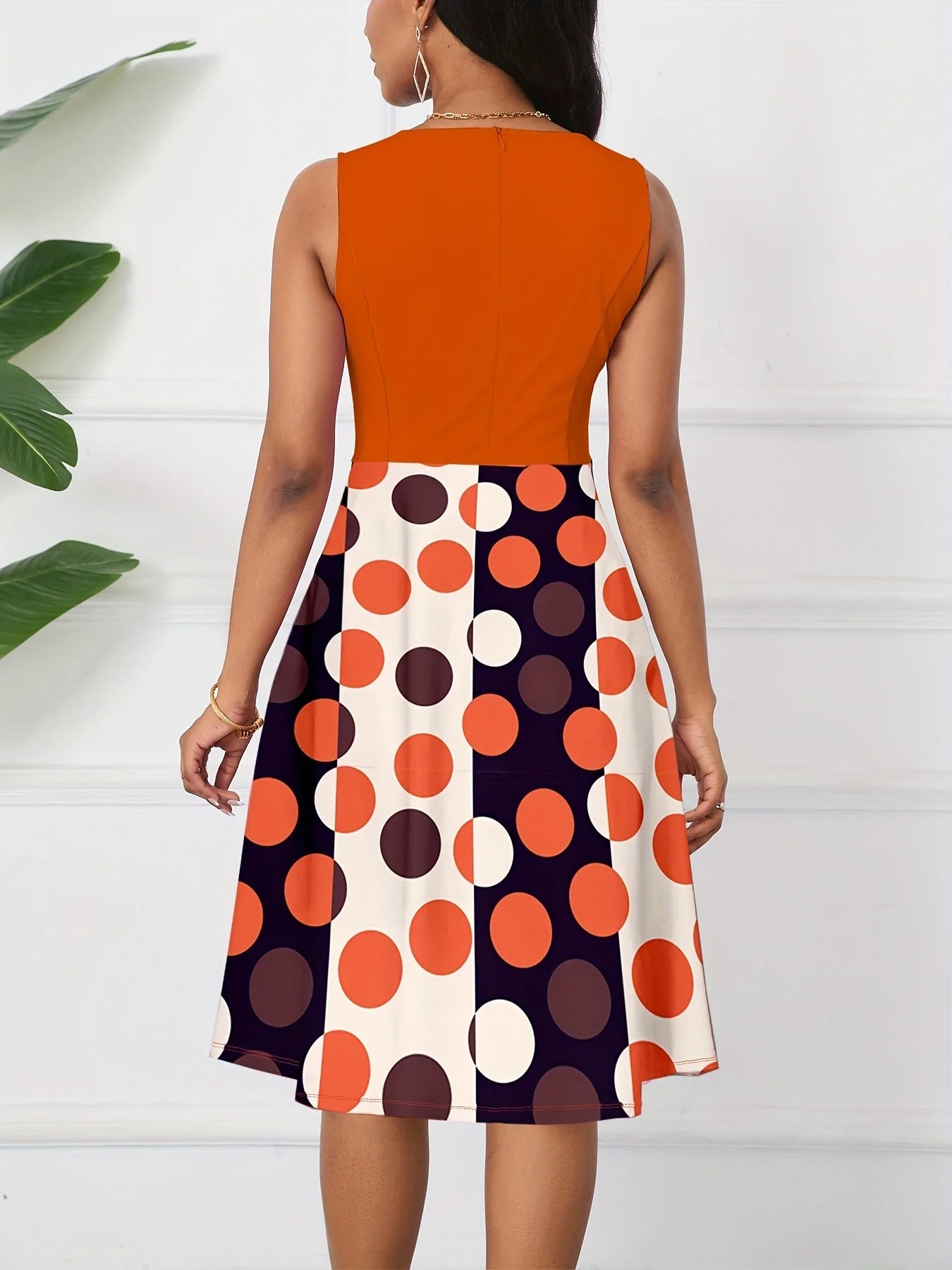 Twist Crew Neck Sleeveless Peplum Polka Dot Fit Swing Dress