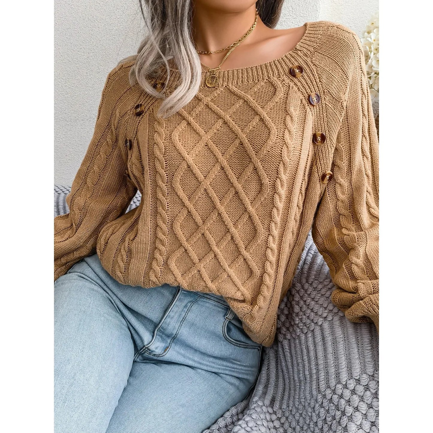 Casual Square Collar Long Sleeve Sweaters